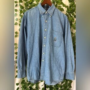 Vintage Ralph Lauren CHAPS Denim Shirt in Light Blue with Red Label